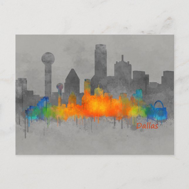 Dallas Texas City Watercolor Skyline Hq.US cities Postcard (Front)