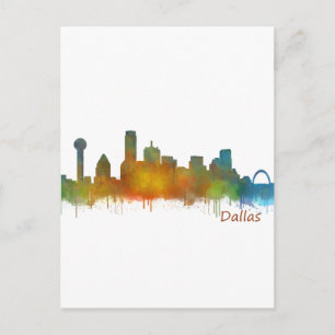 Dallas Texas City Watercolor Skyline Hq v2 Postcard