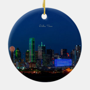 Dallas, Texas cityscape photograph, Ceramic Tree Decoration