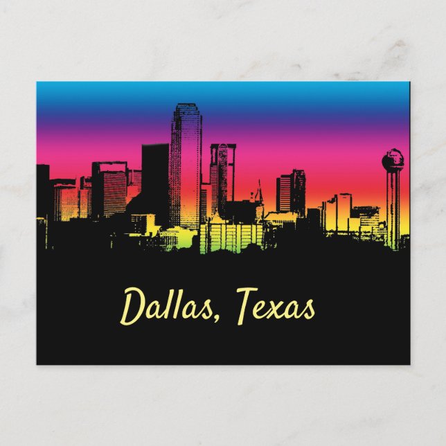 Dallas Texas Colourful City Skyline Postcard (Front)