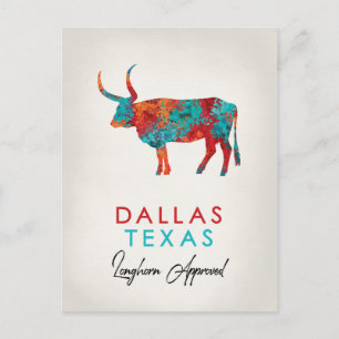 Dallas Texas Colourful Longhorn Postcard