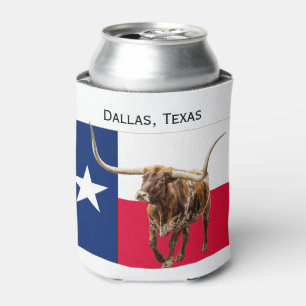 Dallas, Texas, flag and longhorns Can Cooler