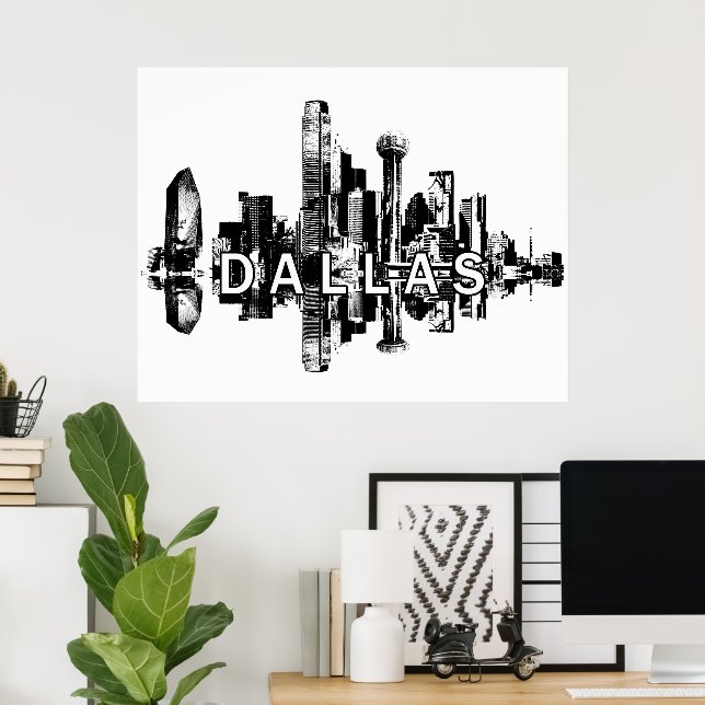 Dallas, Texas in black and white Poster (Home Office)