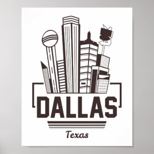 Dallas Texas Modern Skyline Urban Graphic Design Poster