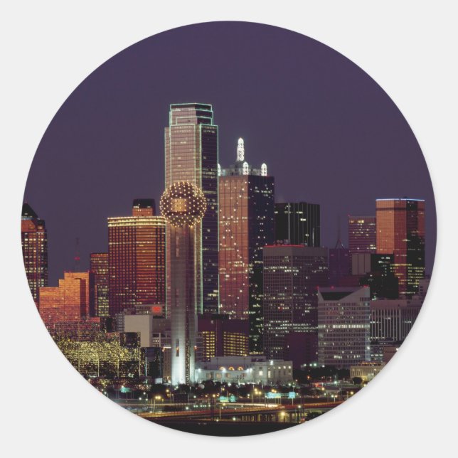 Dallas, Texas night skyline Classic Round Sticker (Front)