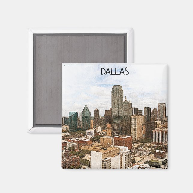 Dallas Texas Panorama VIew City Silhouette Magnet (Front/Back)