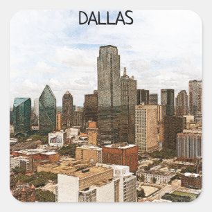 Dallas Texas Panorama VIew City Silhouette Square Sticker