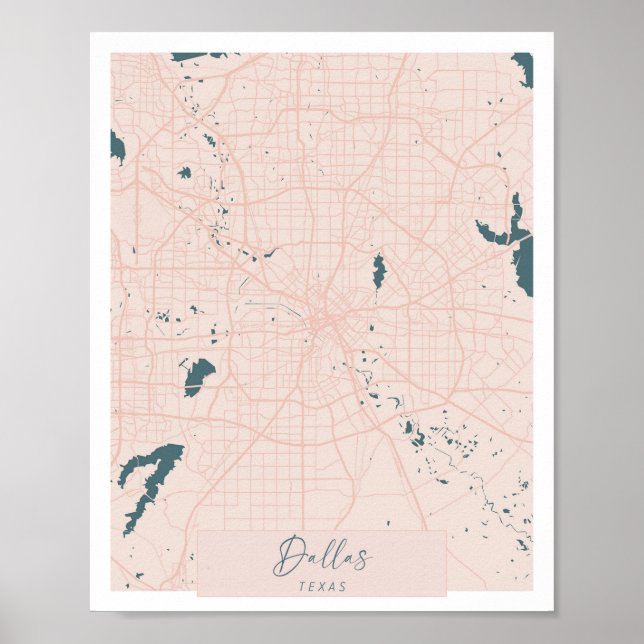 Dallas Texas Pink and Blue Cute Script Street Map Poster (Front)