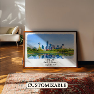 Dallas Texas Poster, Watercolor, Custom Poster