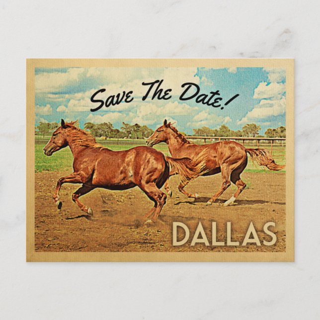 Dallas Texas Save The Date Horses Announcement Postcard (Front)