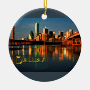 Dallas Texas Skyline at Dusk Ceramic Tree Decoration