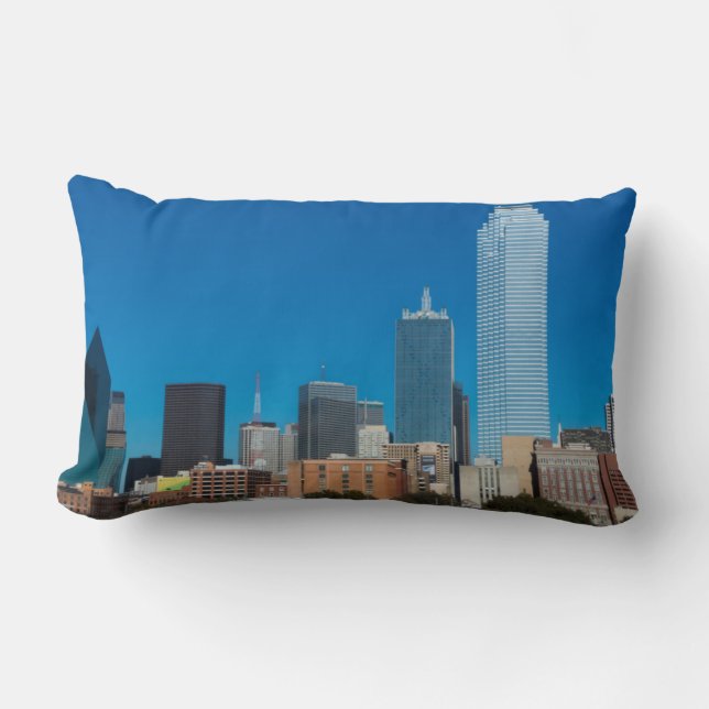 Dallas Texas skyline at sunset Lumbar Cushion (Front)