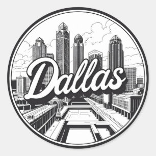 Dallas Texas Skyline Black and White Cityscape Classic Round Sticker