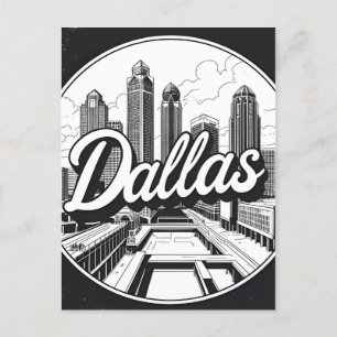 Dallas Texas Skyline Black and White Cityscape Holiday Postcard