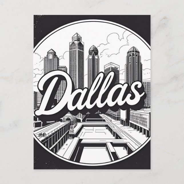 Dallas Texas Skyline Black and White Cityscape Holiday Postcard (Front)