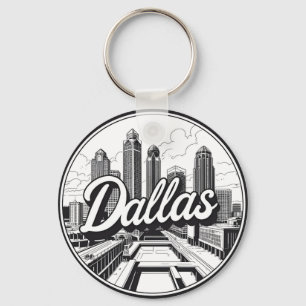 Dallas Texas Skyline Black and White Cityscape Key Ring