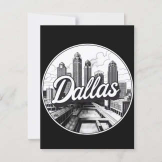 Dallas Texas Skyline Black and White Cityscape Postcard