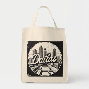 Dallas Texas Skyline Black and White Cityscape Tote Bag