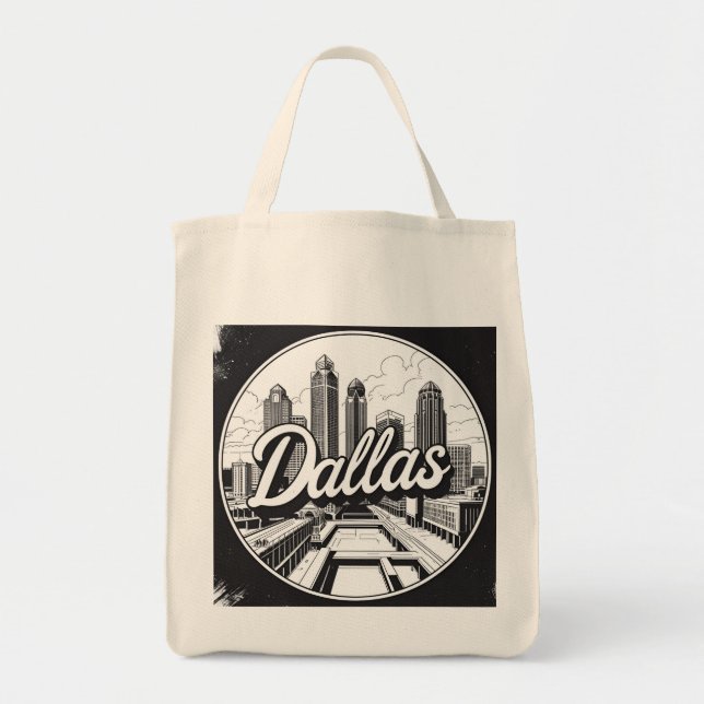 Dallas Texas Skyline Black and White Cityscape Tote Bag (Front)