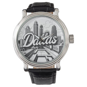 Dallas Texas Skyline Black and White Cityscape Watch
