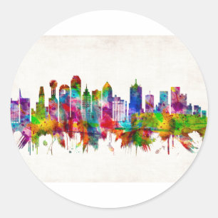 Dallas Texas Skyline Classic Round Sticker