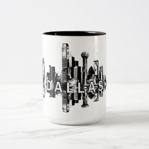 Dallas, Texas skyline in black Two-Tone Coffee Mug