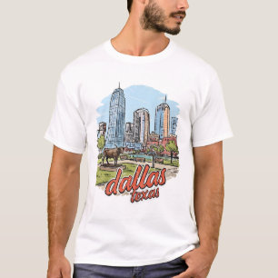 Dallas Texas Skyline Longhorn Retro Cityscape T-Shirt