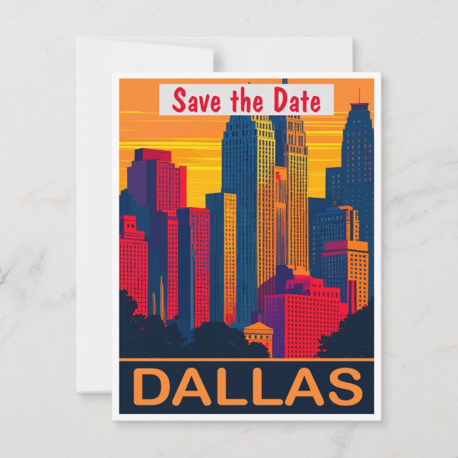 Dallas Texas Skyline Pink Wedding Invitation (Front)