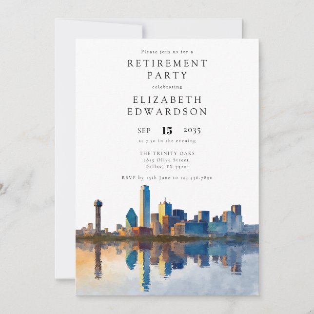 Dallas Texas Skyline Retirement Party Invitation (Front)