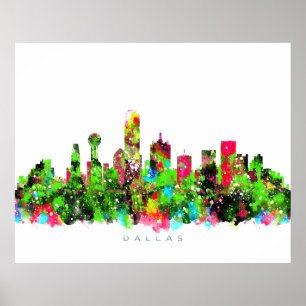 Dallas, Texas Skyline Watercolor Painting Poster
