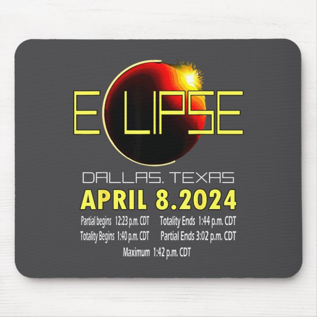 Dallas Texas Solar Eclipse 2024 Solar Eclipse Funn Mouse Mat (Front)