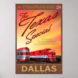 Dallas Texas Special Retro Train Poster MKT Katy