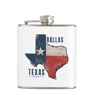 Dallas Texas State Map Flag Hip Flask