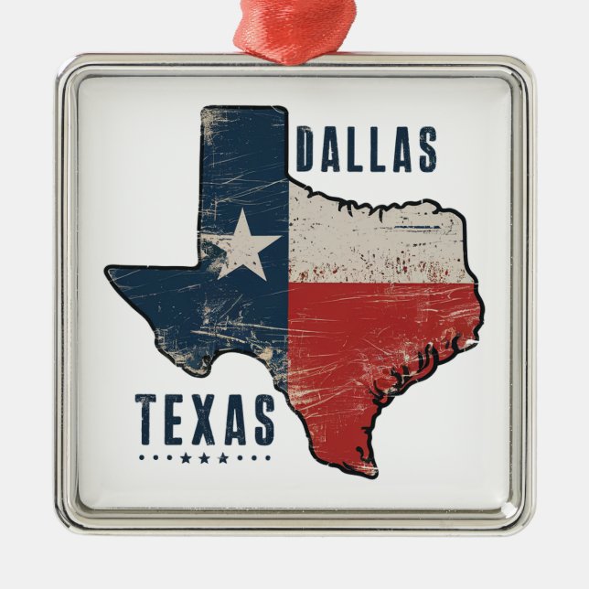 Dallas Texas State Map Flag Metal Tree Decoration (Front)