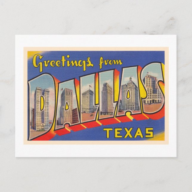 Dallas Texas TX Vintage Large Letter Postcard (Front)