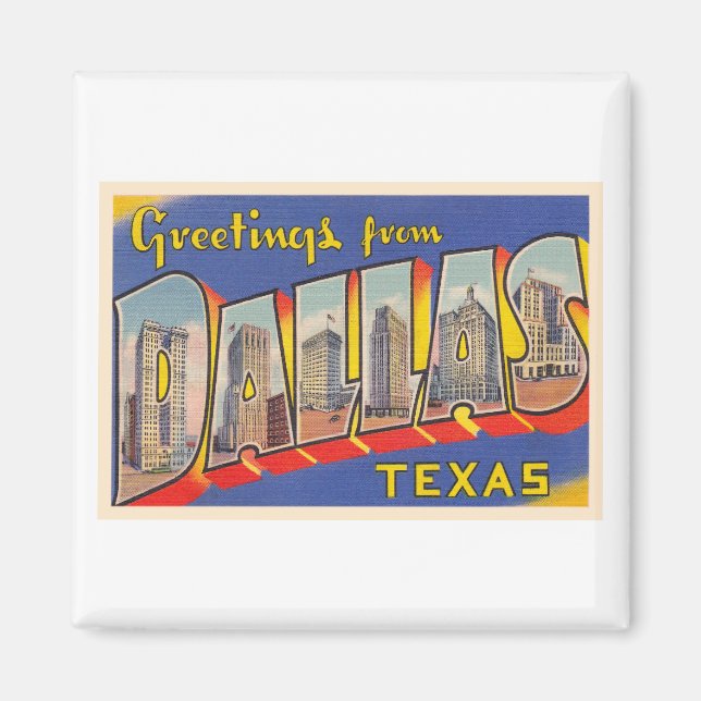 Dallas Texas TX Vintage Large Letter Postcard Magnet (Front)