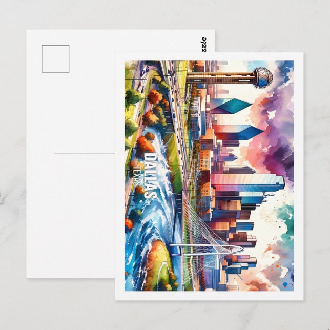 Dallas Texas US Famous Place watercolor Postcard (Front/Back)