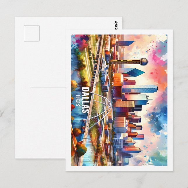 Dallas Texas USA Famous Place watercolor Postcard (Front/Back)