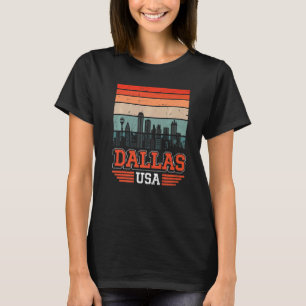 Dallas Texas USA Retro Vintage Sunset Skyline Dall T-Shirt