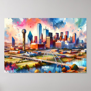 Dallas Texas USA Travel Places watercolor Poster