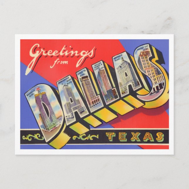 Dallas, Texas Vintage Big Letters Postcard (Front)
