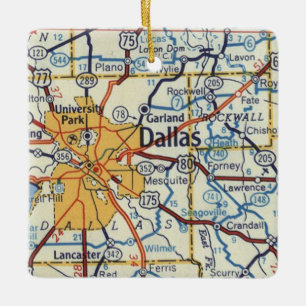 Dallas Texas Vintage Map Ceramic Ornament