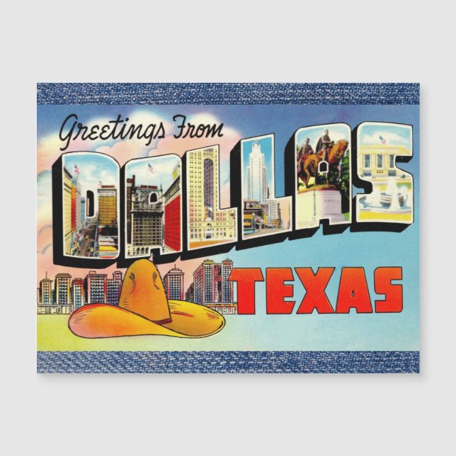 Dallas Texas  Vintage Travel Magnetic Card (Front)