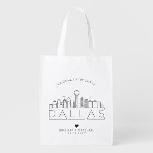 Dallas, Texas Wedding   Stylised Skyline Reusable Grocery Bag