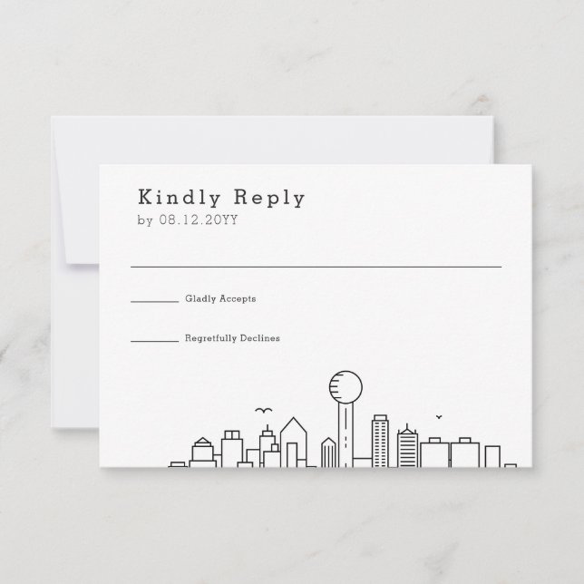 Dallas, Texas Wedding | Stylised Skyline RSVP (Front)