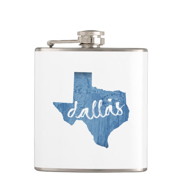 Dallas, Texas Wood Grain Hip Flask (Front)