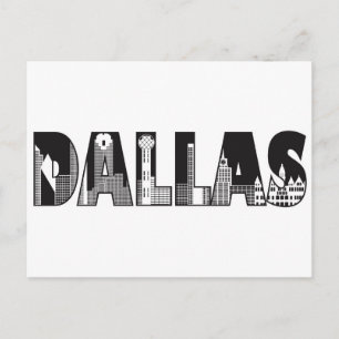 Dallas Text with Buildings Outline Drawing Postcard