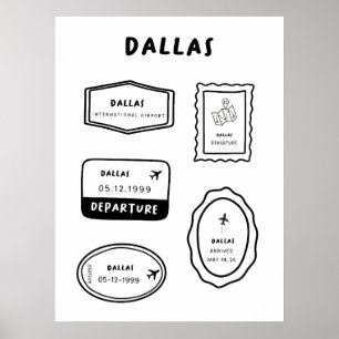 Dallas - Travel Stamp Collection   Minimalist Poster