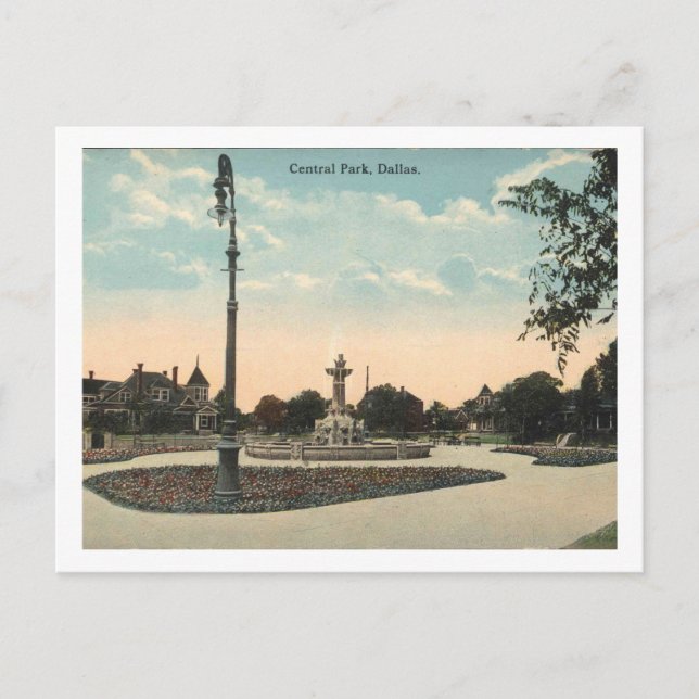 Dallas TX, Central Park, 1910s Vintage Inspired Postcard (Front)
