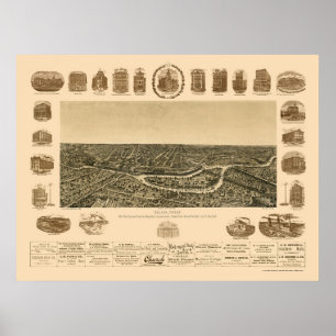 Dallas, TX Panoramic Map - 1892 Poster